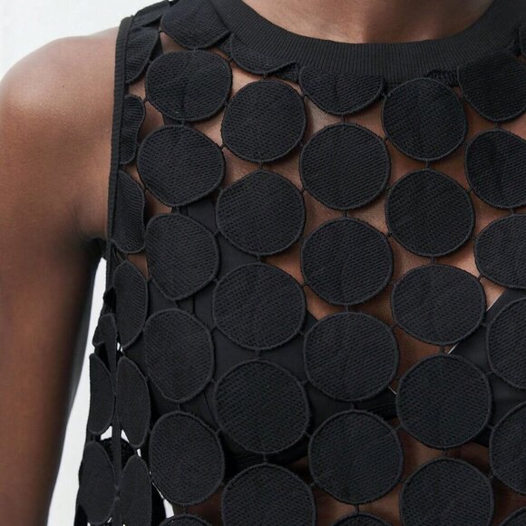 Black Casual Womens Round Polka Dot Breathable Tank Top - Picture 4 of 5